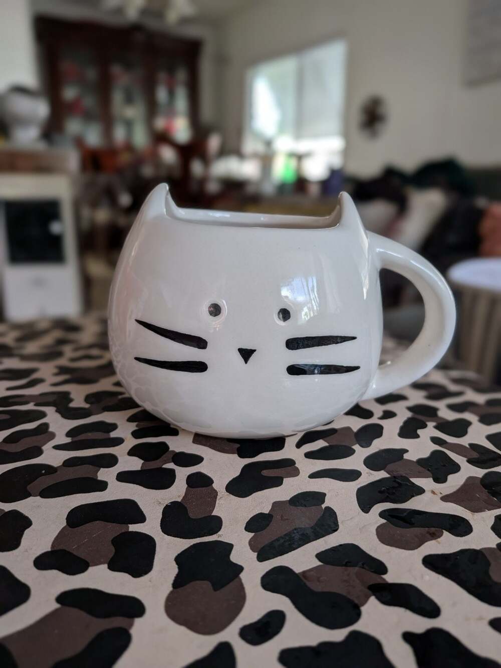 White Ceramic Cat Face Mug with 3D Ears and Whiskers
